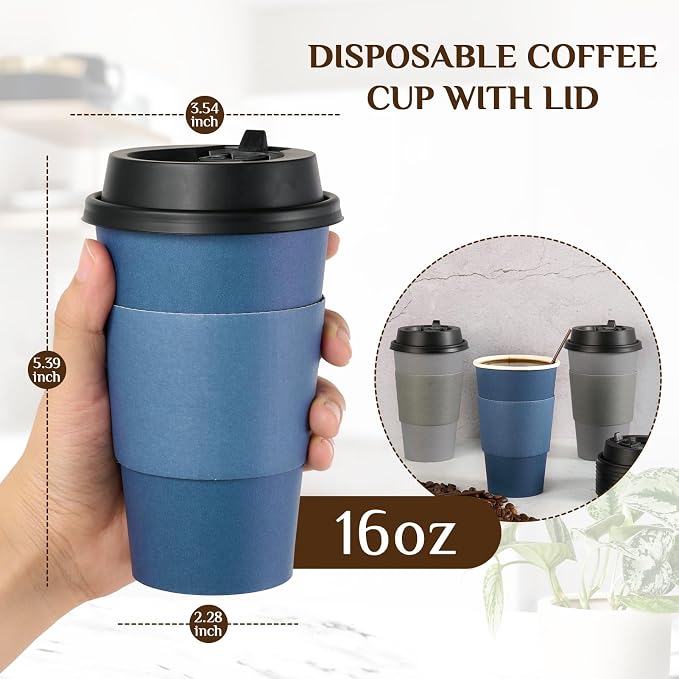 LITOPAK 100 Pack 16 oz Disposable Paper Coffee Cups - Image 2