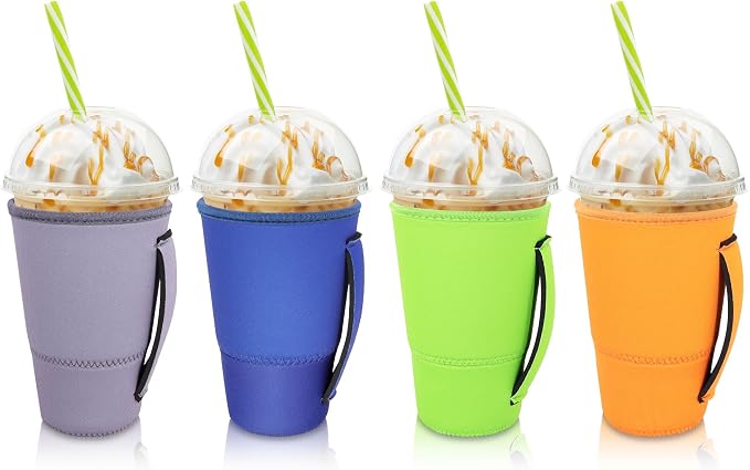 4Pack Reusable Iced Coffee Sleeve Insulator Sleeves by AJLTPA