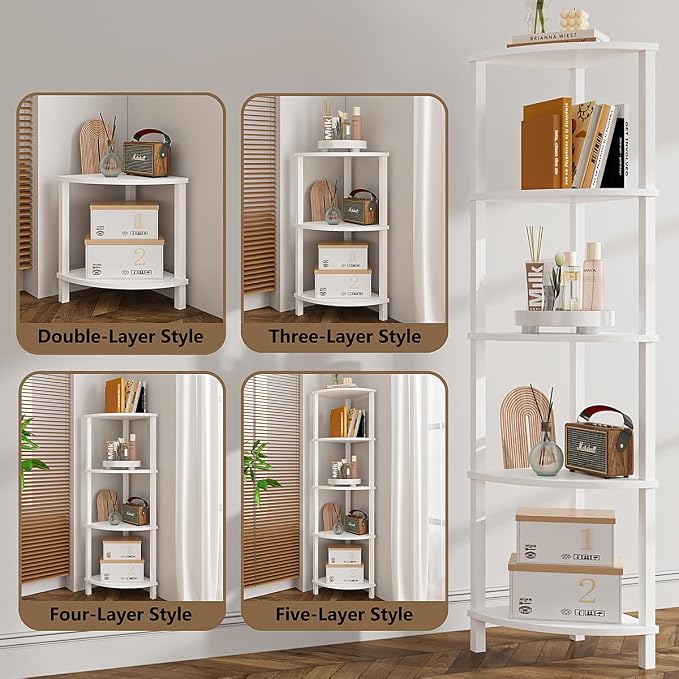 VIMBER Corner Shelf, 5-Tier Corner Bookshelf, Industrial Corner Ladder Shelf - Image 4