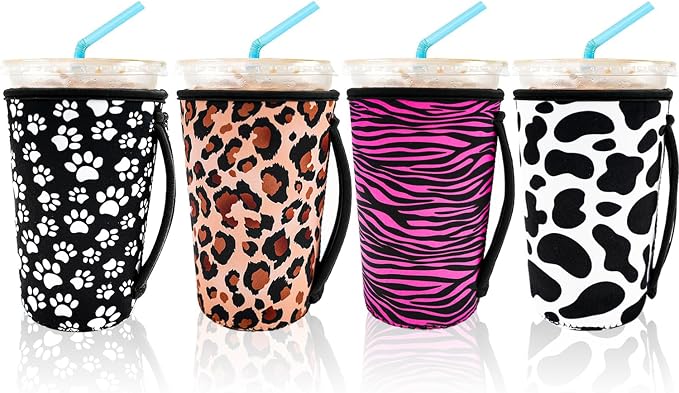 4 Pack Iced Coffee Sleeve, reusable Neoprene Cup Sleeves Suitable by KJQJLY