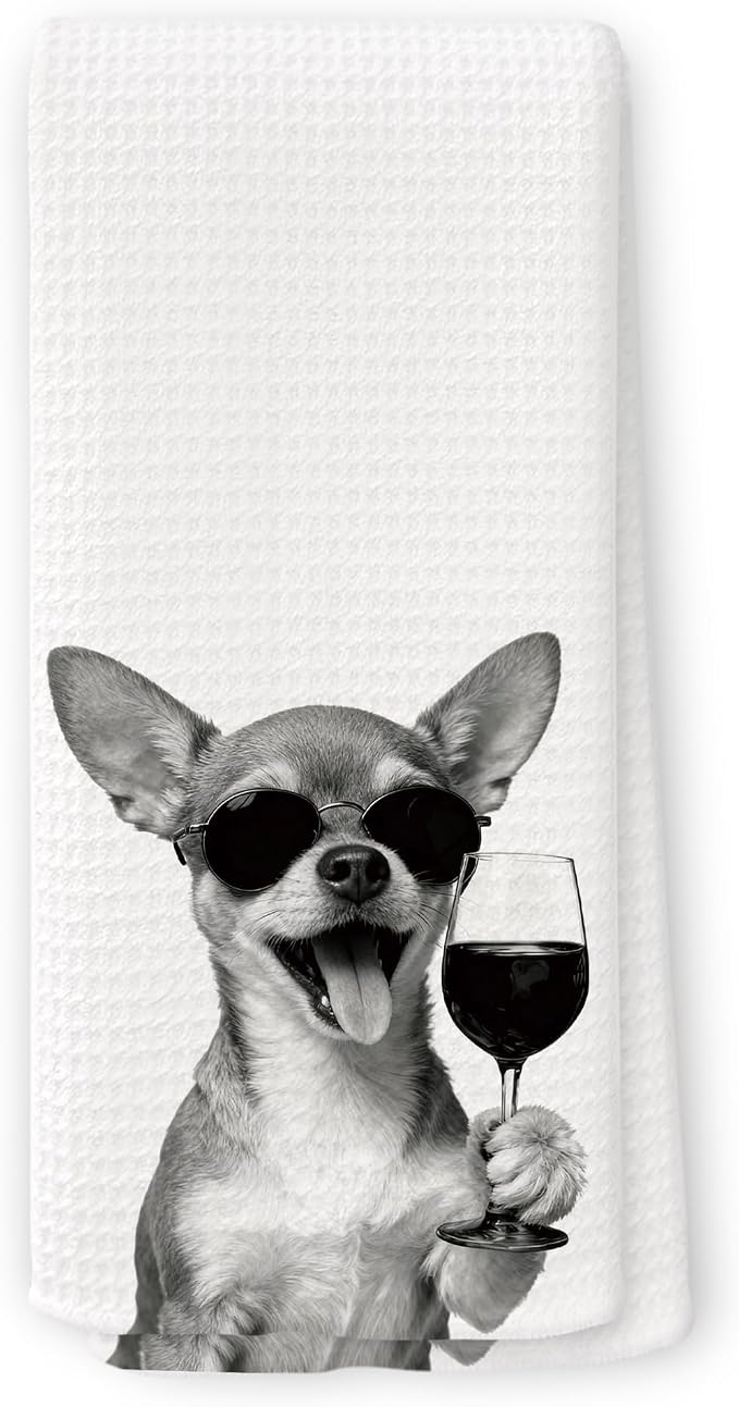 Funny Chihuahua Wine Kitchen Towels, Gifts by Unknown