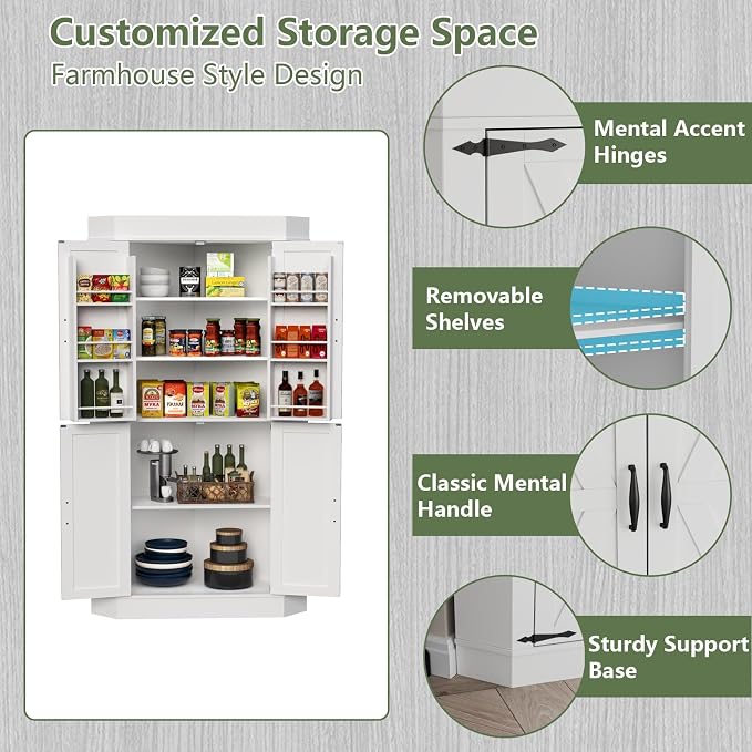 Gyfimoie Corner Cabinet, Kitchen Pantry Storage Cabinet, Freestanding Buffet - Image 6