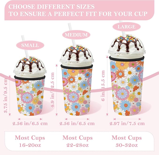 Reusable Insulated Neoprene Iced Coffee Cup Sleeve 3 Pack, Durable Drink Sleeve - Image 6