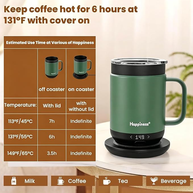 Happiness Smart Heated Coffee Mug, Rechargeable Electric Self Heating - Image 5
