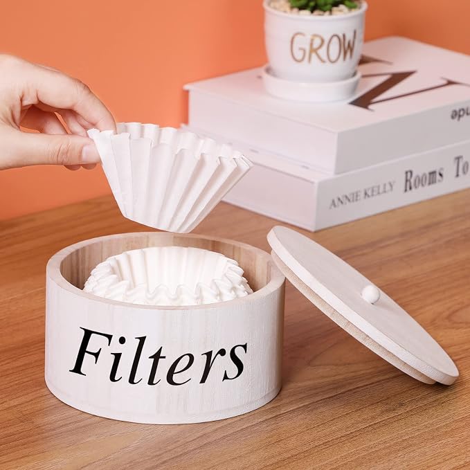 Chunful Coffee Filter Container Wooden Coffee Filter Storage Holder - Image 3