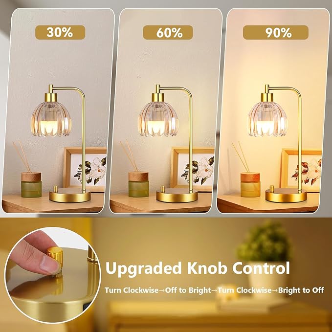 ILLMTW Glass Table Lamp Set of 2, Small Gold Bedside Lamps Dimmable Boho - Image 2