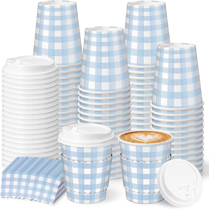 Mimorou 48 Set Blue Gingham Disposable Coffee Cups by Mimorou