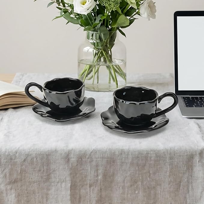 Ceramic Espresso Cups with Saucers 6 oz, Coffe Cups - Image 6