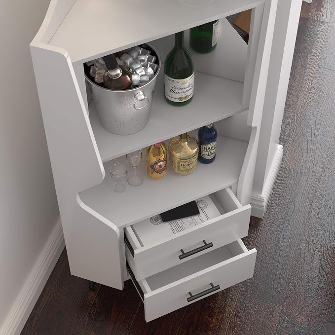 Corner Bar Cabinet with Mirrored Back, Sideboard Cabinet with 2 Open Shelves & - Image 7