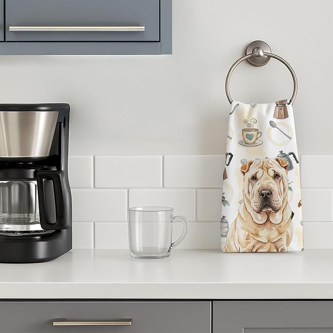 Caroline's Treasures Shar Pei Coffee Bar Kitchen Towel Velour Plush Front and - Image 3