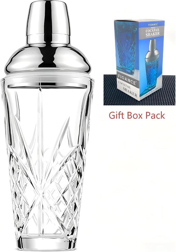Cut Crystal Cocktail Shaker 18.5oz Sealed Lid, Mult-Use | Hidden Measuring Lid - Image 3