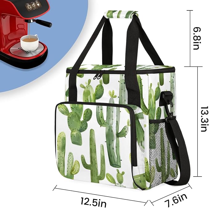 Green Cactus Coffee Maker Carring Bag, Large Insulated Storage Organizer Case - Image 2