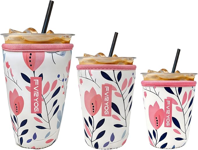 3 Pack Reusable Insulated Neoprene Iced Coffee Sleeves & Coffee Cup Holder by Fvryog