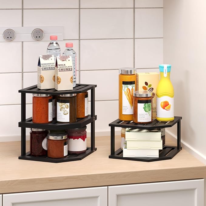 VERTORGAN Bamboo Corner Shelf, 2 Tier Plate Organizer - Image 2