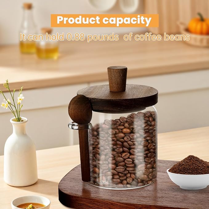 Glass Coffee Bean Storage Container, Wood Lid - Image 4