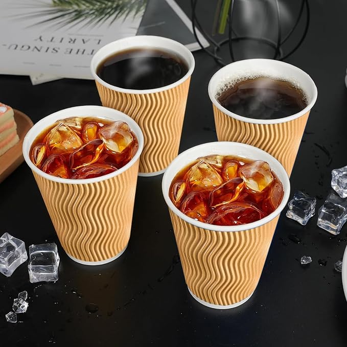 BYSNOW 100 Pack 12 oz Coffee Cups, Disposable Insulated Hot Cups To Go Paper - Image 6