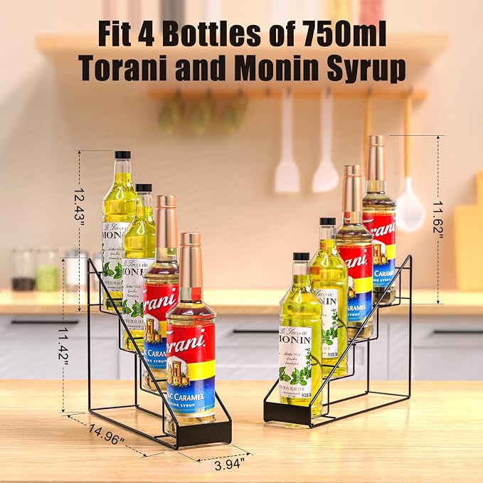 Coffee Syrup Rack for 4 Bottles, Tiered Coffee Syrup Organizer & Holder - Image 2