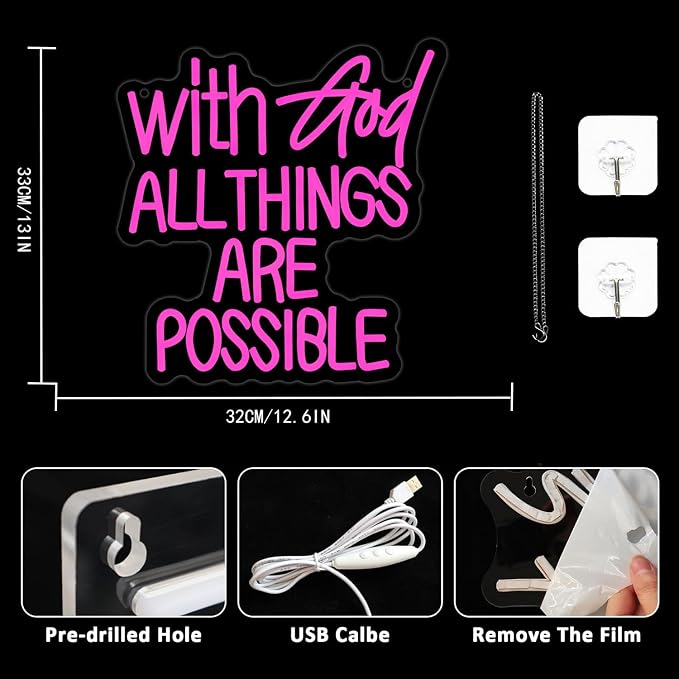 With God All Things Are Possible Neon Sign Pink God Led Lights - Image 3