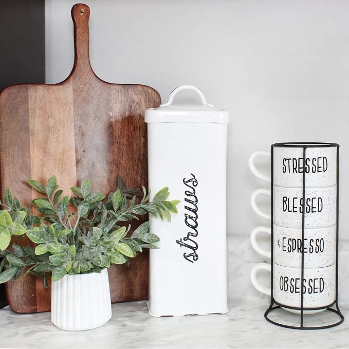 AuldHome Design Farmhouse Enamelware Straw Holder; Rustic Metal Straw Storage - Image 5