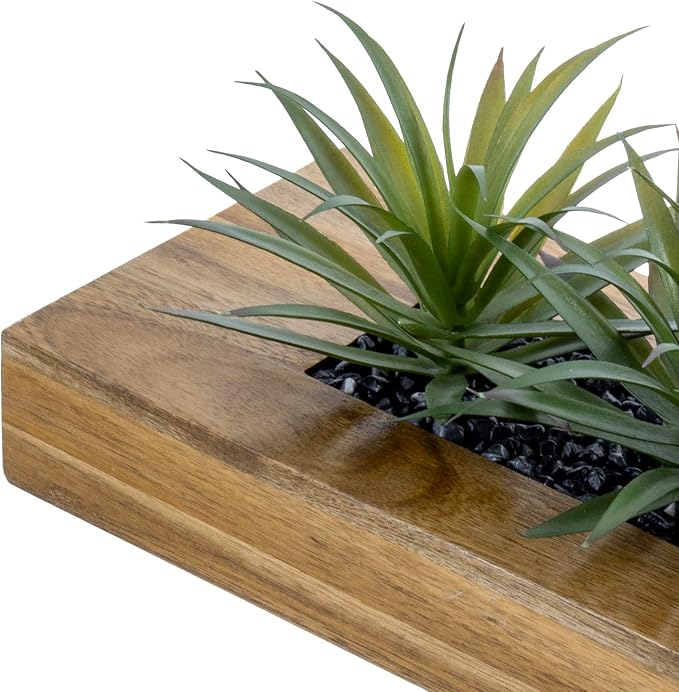 MyGift 15 Inch Large Artificial Green Grass Plants in Premium Acacia Solid Wood - Image 6