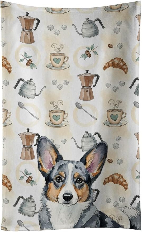 Caroline's Treasures Blue Merle Cardigan Welsh Corgi Coffee Bar Kitchen Towel by CarolinesTreasures