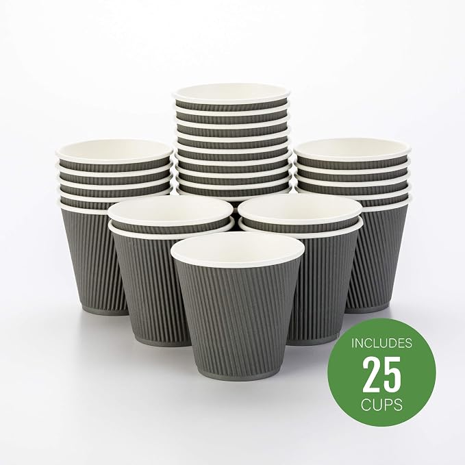 Restaurantware Ripple Wall Coffee Cups 25 Count 8 Ounce Insulated Gray Paper - Image 2