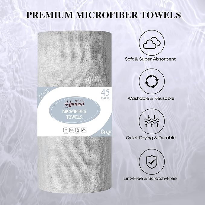 HONOVA Microfiber Cleaning Cloth Roll 45 Pack, Reusable Paper Towels Washable - Image 3