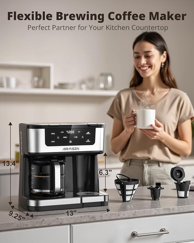 AIRMSEN 12-Cup Programmable Dual Coffee Maker – Single Serve Machine - Image 2