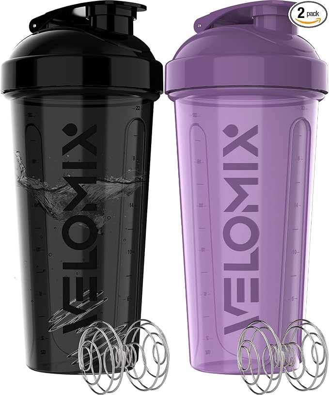 VELOMIX -2 Pack- 28 oz Protein Shaker Bottles by VELOMIX