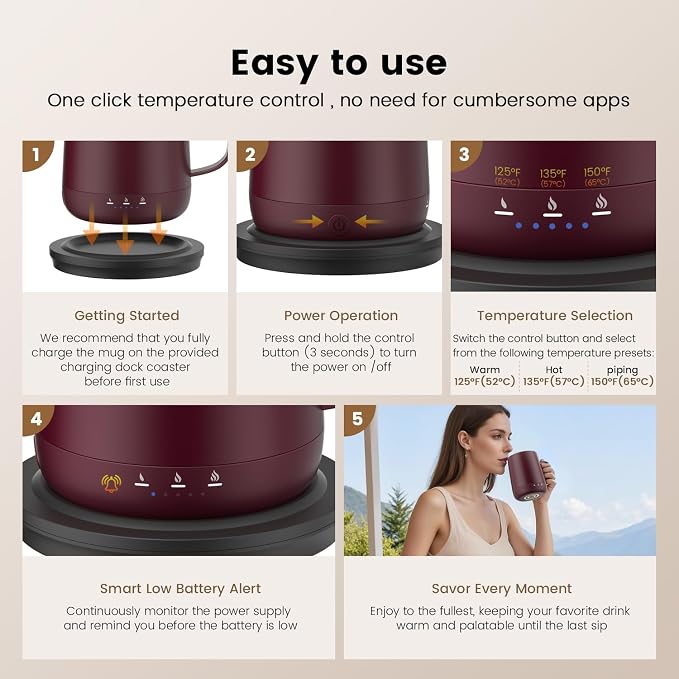 Smart Self Heating Coffee Mug, 14oz Temperature Control Coffee Mug, Hot up to - Image 5