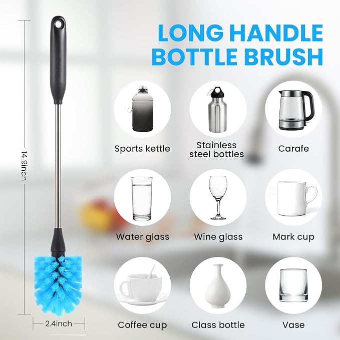 5 Pack Bottle Brush, Straw Cleaner Brush & Water Bottle Brush, 15 in Stainless - Image 2