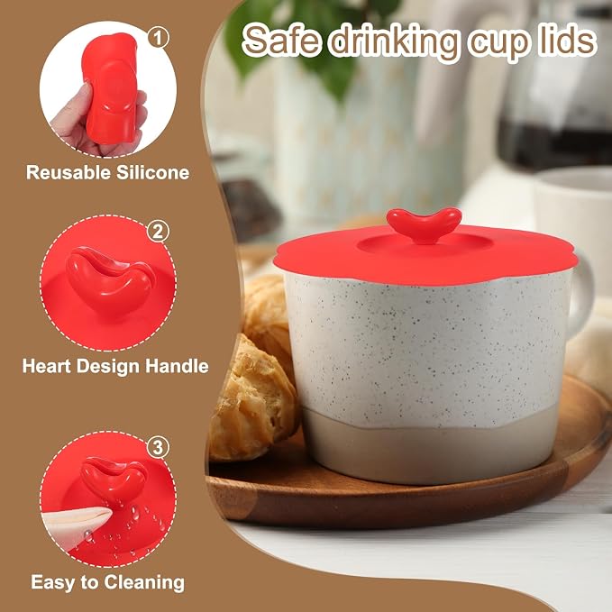 uxcell 3Pcs Silicone Cup Covers, 4.72" Heart Universal Cup Lids Reusable - Image 3