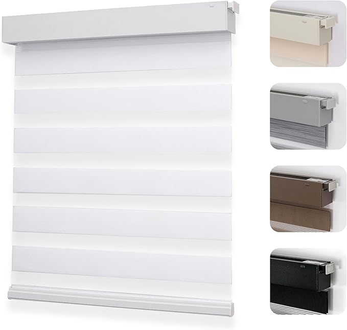Joydeco No Drill Zebra Blinds for Windows, Cordless Day & Night Dual Sheer by JOYDECO