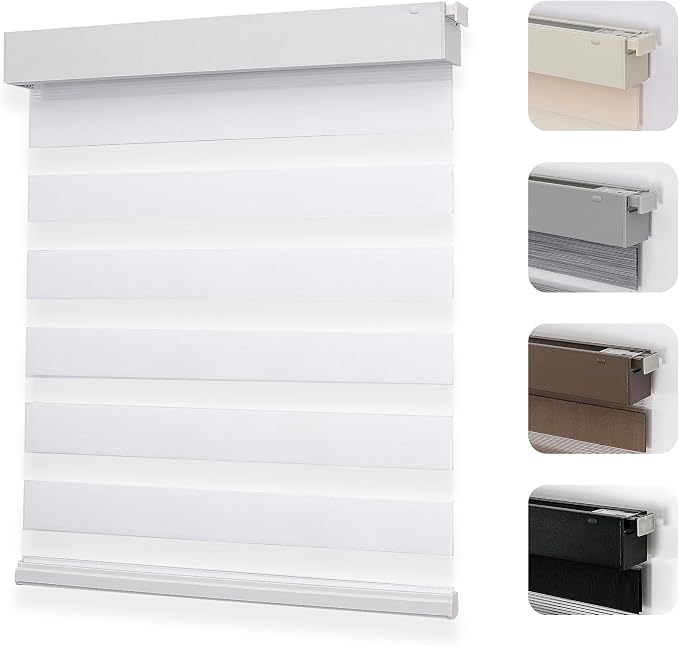 Joydeco No Drill Zebra Blinds for Windows, Cordless Day & Night Dual Sheer by JOYDECO