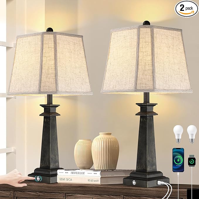 27.5" Table Lamps Set of 2, 3-Way Dimmable Touch Lamps by Hapcrea