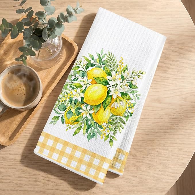 Hanamiya Na 2 Pcs Summer Lemon Kitchen Towels 14x24 Inch, Lemon Floral Dish - Image 3