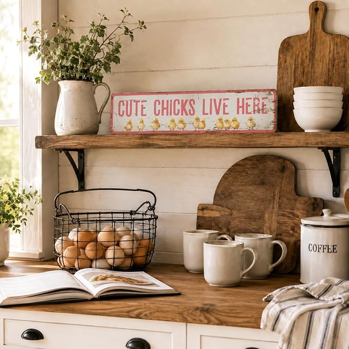 Cute Chicks Live Here Sign, Chicken Coop Decor, Rusty Metal Tin Signs 15.8x4 - Image 5