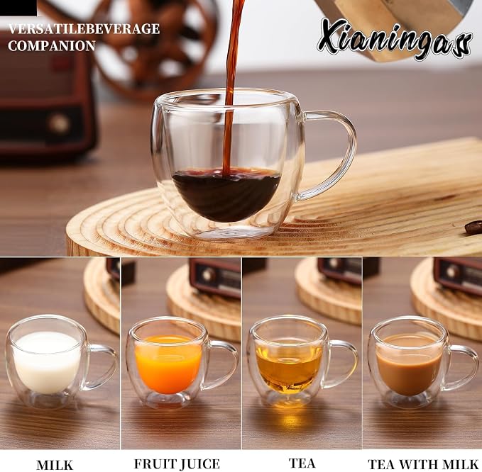 Double Walled Espresso Cups set of 6, 2.7oz Clear Glass Coffee Mugs, - Image 5