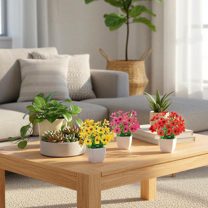CEWOR Fake Plants 4 Packs Small Faux Potted Flower Daisy - Image 4