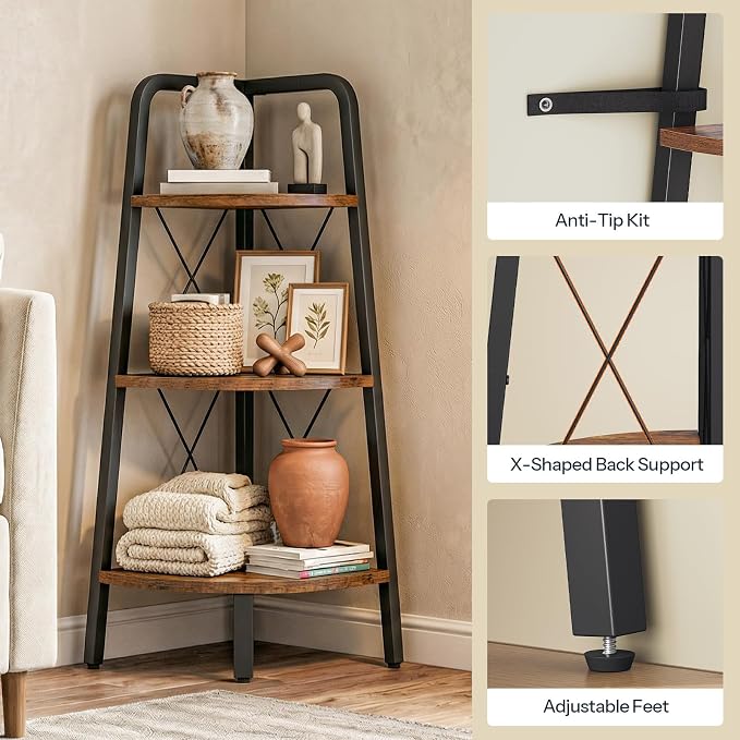 HOOBRO Corner Shelf, 3-Tier Corner Shelf Stand, 40” Tall Ladder Bookshelf - Image 5