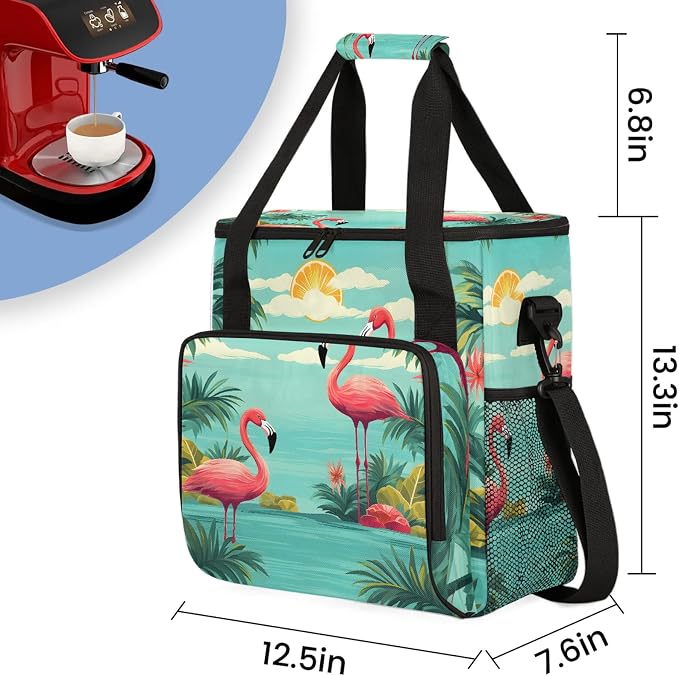 Tropical Flamingo Coffee Maker Carring Bag, Large Insulated Storage Organizer - Image 2