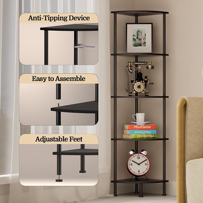 5-Tier Corner Shelf Stand, Tall Display Shelf, Plant Stand, Storage Standing - Image 4