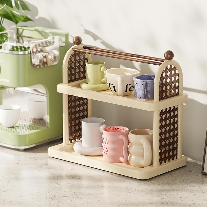 NiHome Matcha Station Organizer Shelf, Plastic Countertop Mug Cup Bottle - Image 2