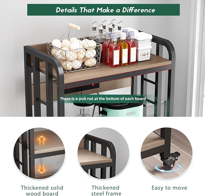SIREDEEP Bakers Rack with Power Outlet ，4-Tier Kitchen Baker's Rack, Microwave - Image 6