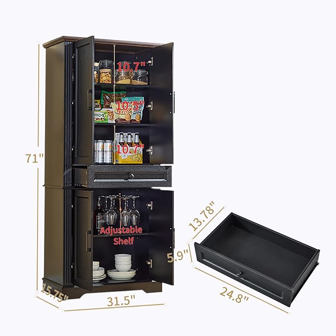 71" Black Tall Pantry Cabinet - Image 2