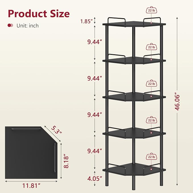 Tajsoon Corner Shelf Stand, 5 Tier Industrial Corner Shelves, Corner Shelving - Image 7