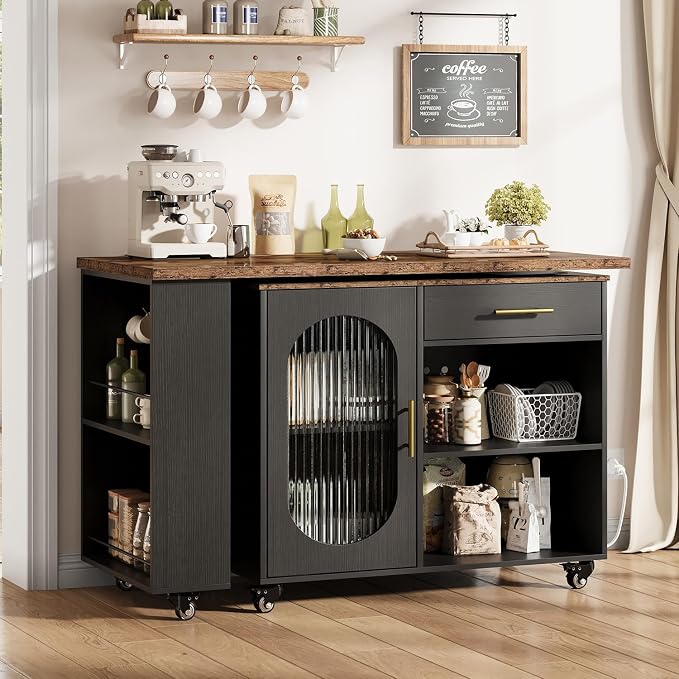 HSH Kitchen Island with Storage & Power Outlet, Rolling Kitchen Island Cart - Image 8