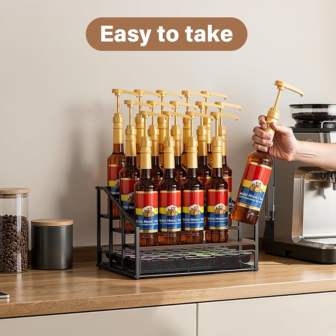 kimilus Coffee Syrup Rack Organizer, 4-Tier 12 Bottle Syrup Rack - Image 2