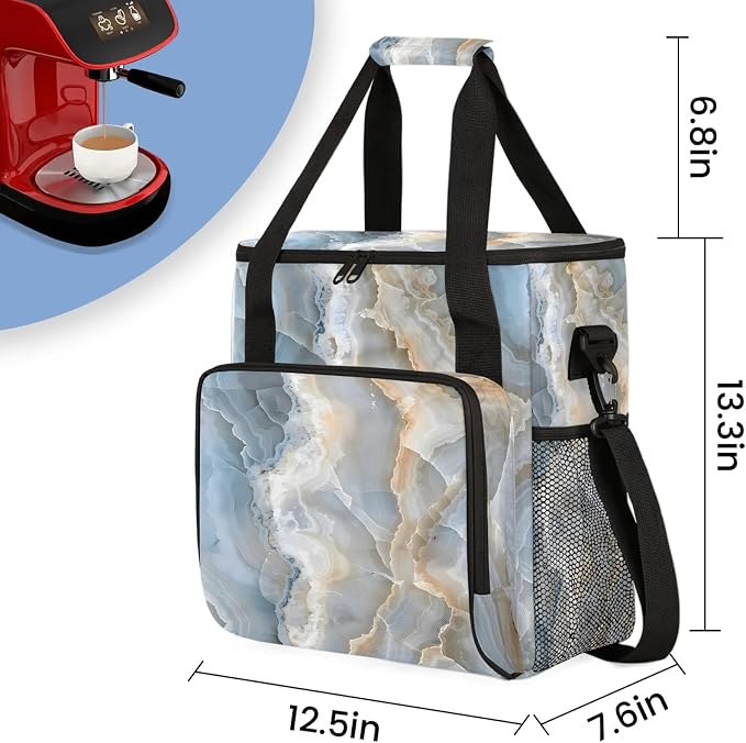 Marble Abstract White Coffee Maker Carring Bag, Large Insulated Storage - Image 2
