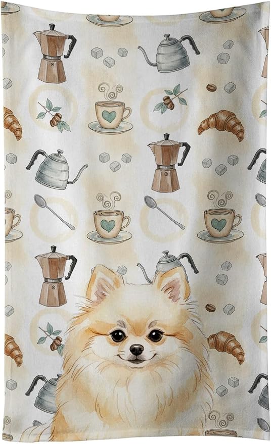 Caroline's Treasures Cream Pomeranian Coffee Bar Kitchen Towel Velour Plush by CarolinesTreasures